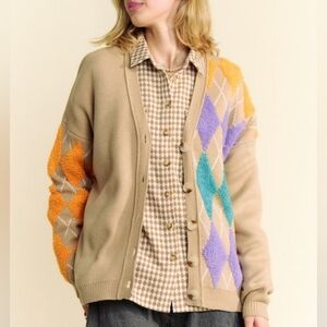 DAVI & DANI Argyle Pattern Women Cardigan Sweater PTP 35